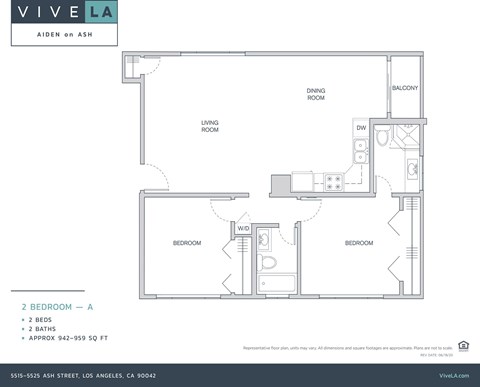 Floor plan for 2 beds, 2 baths, 905 sqft